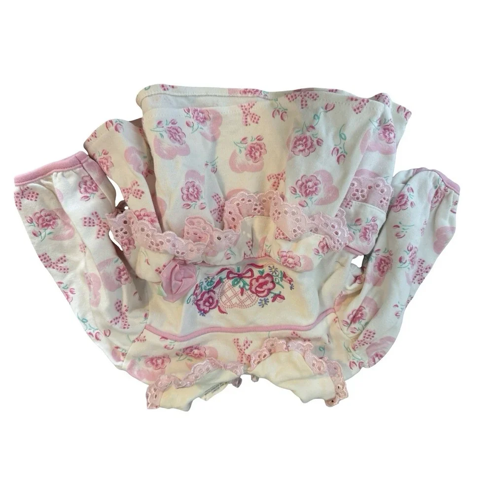 Vintage Vitamins‎ baby girl 6-9 months pink rose embroidered floral outfit 2pc